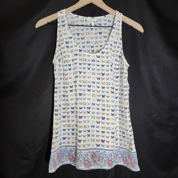 Joie Womens 100% Silk Sleeveless Top Size XS Pink Blue Butterflies Floral - Picture 4 of 8
